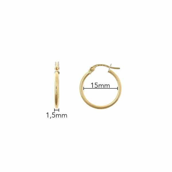 Aros de Oro 18k Tubo Redondo 1.5mm Diametro 15mm