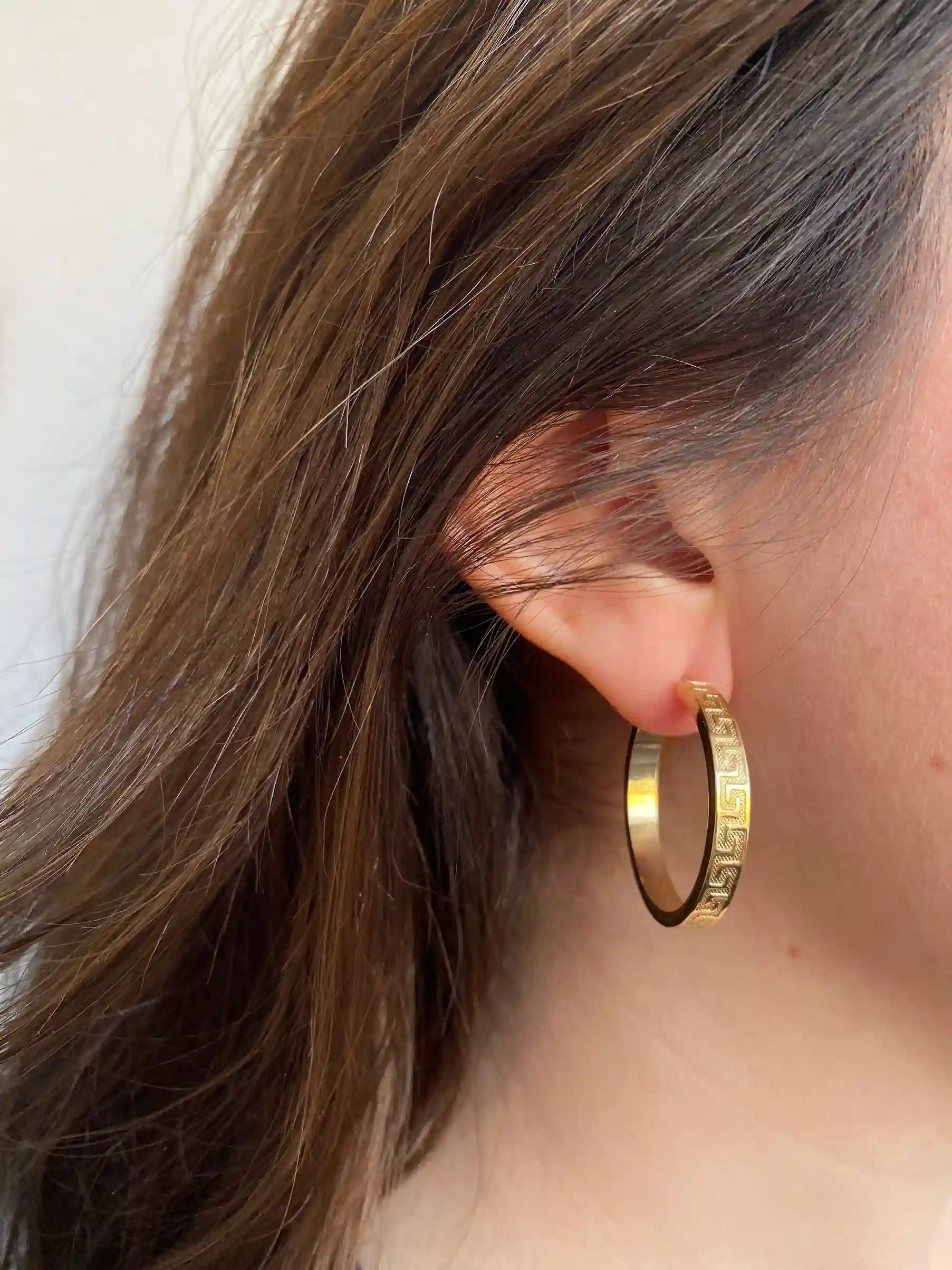 aros de oro 18kt greca 30mm de diametro