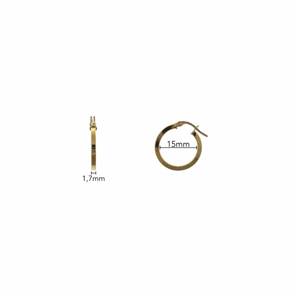 Aros de Oro 18k Tubo Cuadrado Diametro 15mm