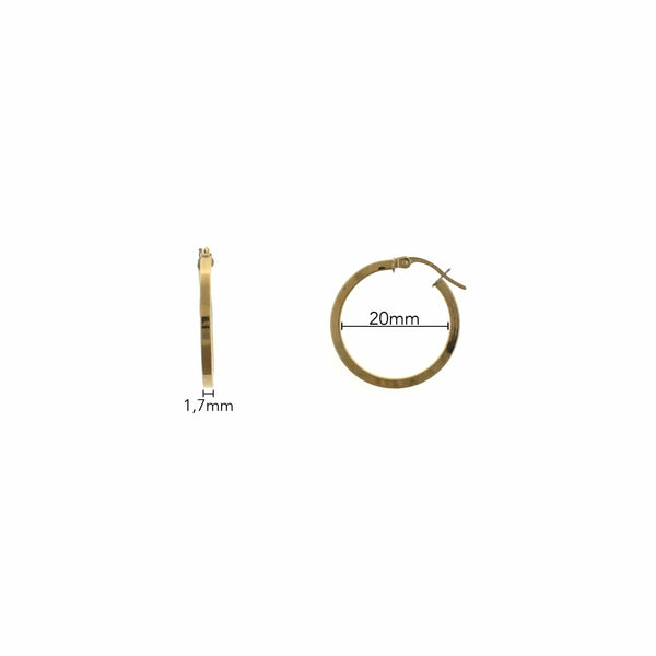 Aros de Oro 18k Tubo Cuadrado Diametro 20mm