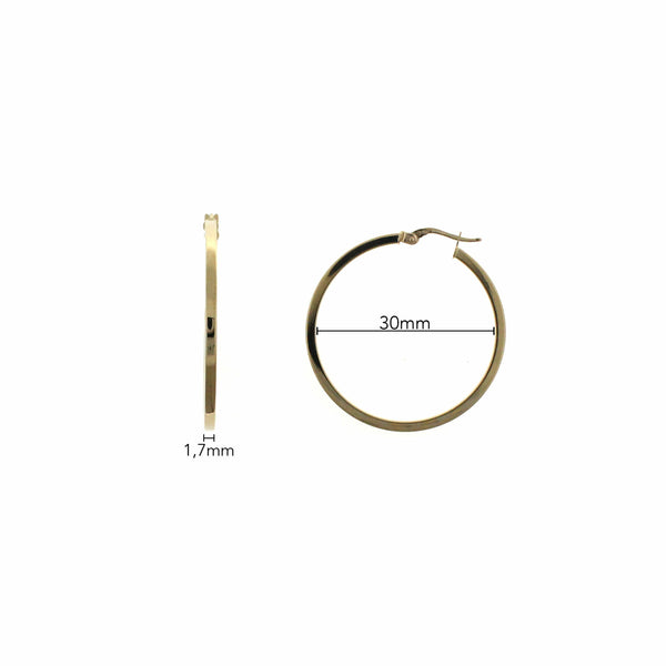 Aros de Oro 18k Tubo Cuadrado Diametro 30mm