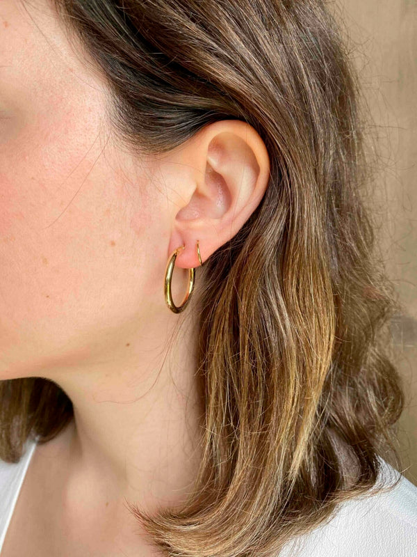 Aros de Oro 18k Tubo Redondo 3mm Diametro 20mm