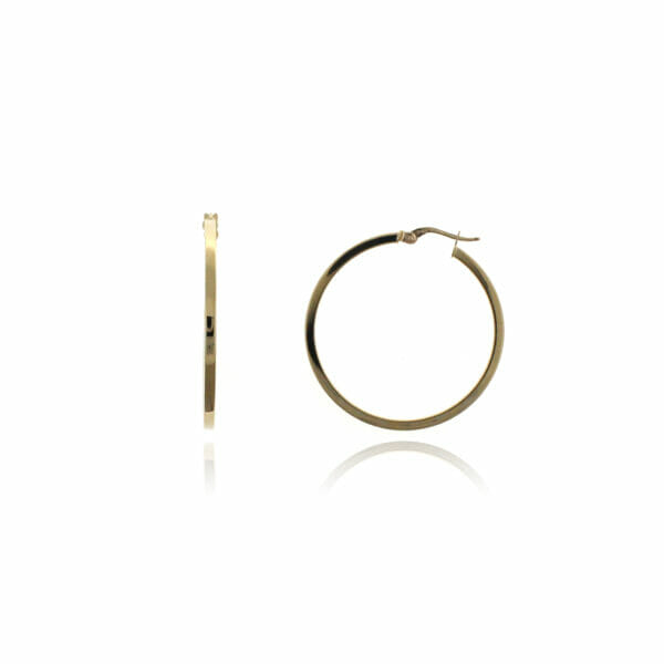 pendiente aro oro tubo cuadrado grande 30mm de diametro