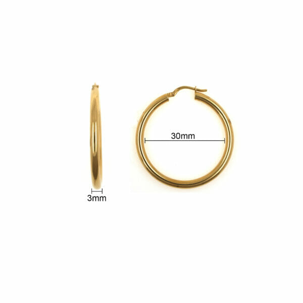 medidas de los aros de oro 30mm x 3mm de grosor