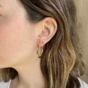 pendientes aros de oro mediano grandes 25mm de diametro x 3mm de grosor del tubo
