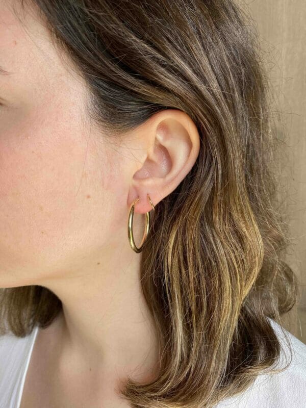 pendientes aros de oro mediano grandes 25mm de diametro x 3mm de grosor del tubo